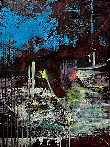<p>NYCHTA AGAPIS / &Ouml;l, Acryl und Siebdruckfarbe auf Leinwand / 80x60 cm / 2025</p>
