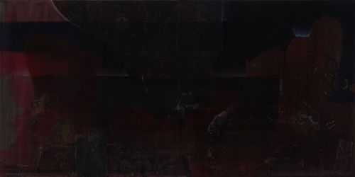 <p>ZONE 17 / &Ouml;l, Pigmente, Spray und Stoff auf Leinwand / 150x300 cm / 2026</p>
