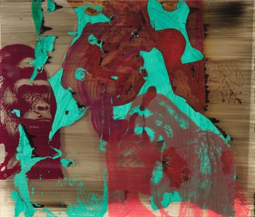 <p>THERE ARE TWO / &Ouml;l und Siebdruck auf und hinter Glas / 70x82 cm / 2026</p>
