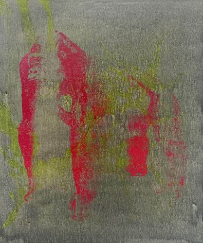 <p>CODE 238 &ndash; NESTR&Auml;UBERHYBRIS / &Ouml;l, Acryl und Siebdruck auf Leinwand / 120x100 cm / 2026</p>
